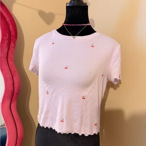 Cherry Embroidered Pink Top
